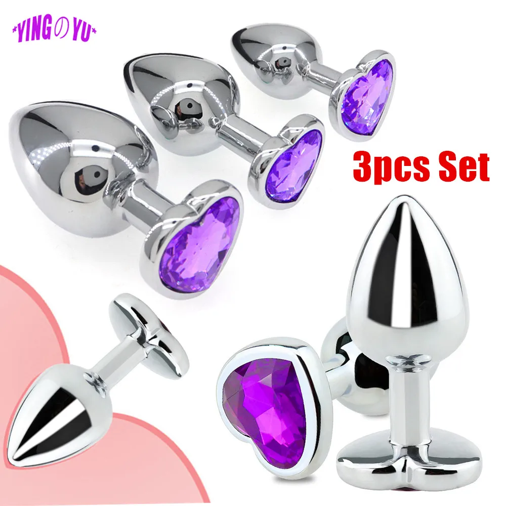 3Pcs Aço Inoxidável Plug Anal Buttplug G-Spot Estimulador de Metal Liso Jóia de Cristal em Forma de Coração de Brinquedos Sexuais para Casais Adultos Imagem 0