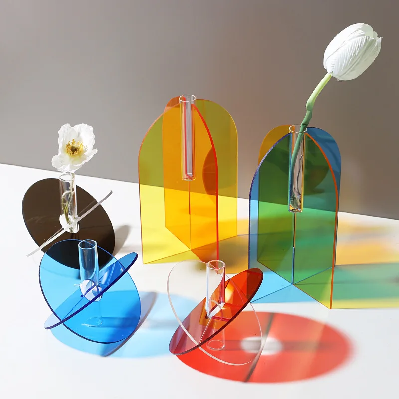 Acrílico Vaso de Flores Coloridas Moderno e Contemporâneo Design Floral Recipiente de Decoração para Home Office Imagem 0