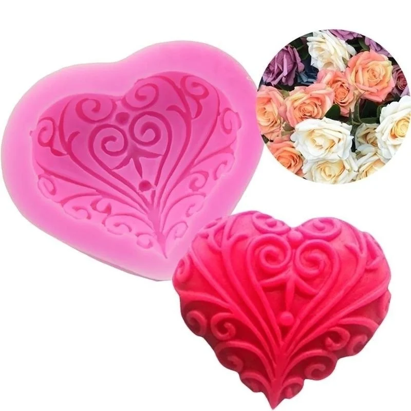 Cor-de-rosa 3D Amor Rosas em forma de Coração Molde de Silicone Fondant Molde do Bolo Assar Deserto de Decoração do Bolo Imagem 0