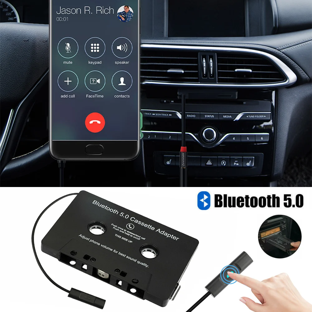 De Cassete Universal Bluetooth 5.0 Conversor Adaptador De Carro Fita Cassete De Áudio Para Aux De Música Estéreo Adaptador De Cassete Com Microfone Imagem 0