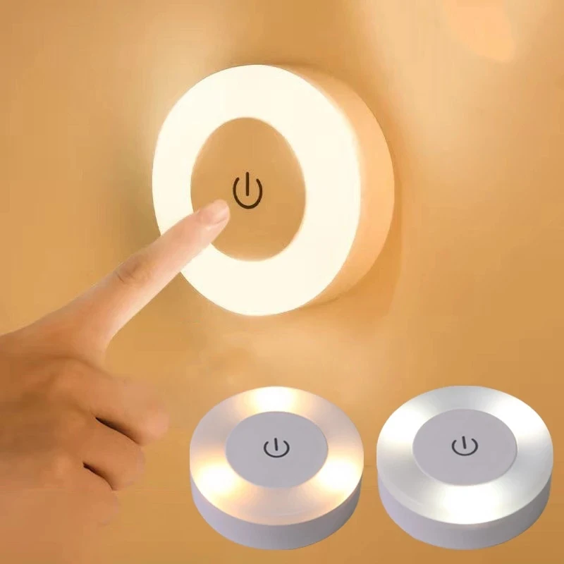 LED do Sensor de Toque Luzes da Noite 3 Modos de Base Magnética Parede de Luz Recarregável USB Rodada Portátil que Escurece a Luz Suave da Noite da Lâmpada Imagem 0
