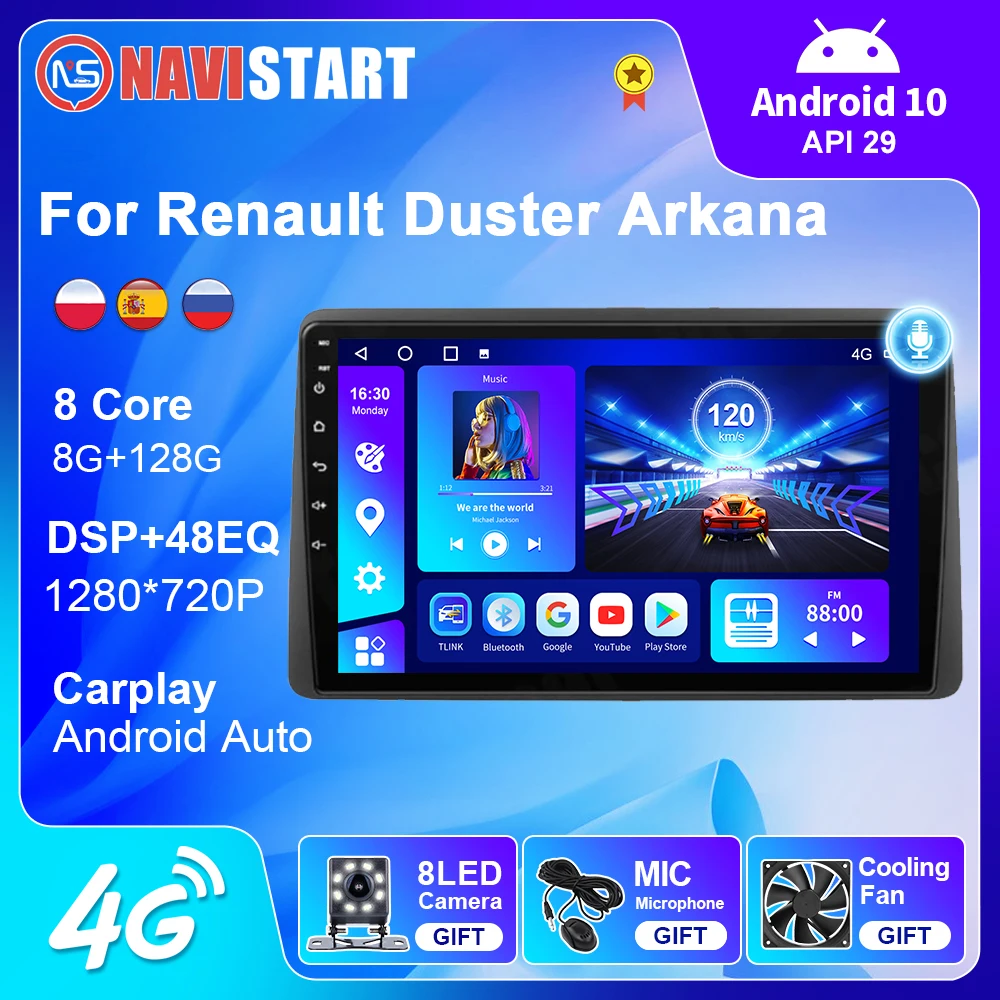 NAVISTART 8G 128G Para Renault Duster Arkana 2018 2019 2020 Android 10 auto-Rádio Multimédia de Vídeo de Navegação GPS BT Carplay 2 din Imagem 0