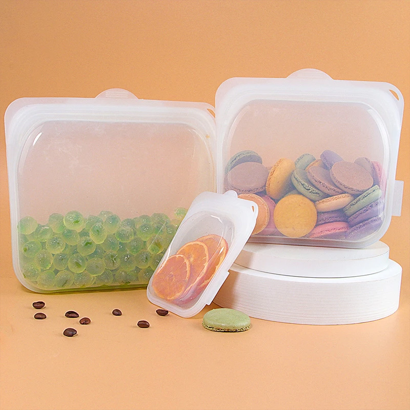 Reutilizável de Silicone de Armazenamento de Sacos à Prova de Vazamento Congelador em Sacos de Cozinha de Armazenamento de Alimentos vegetais, carne, frutas caixa transparente Imagem 0