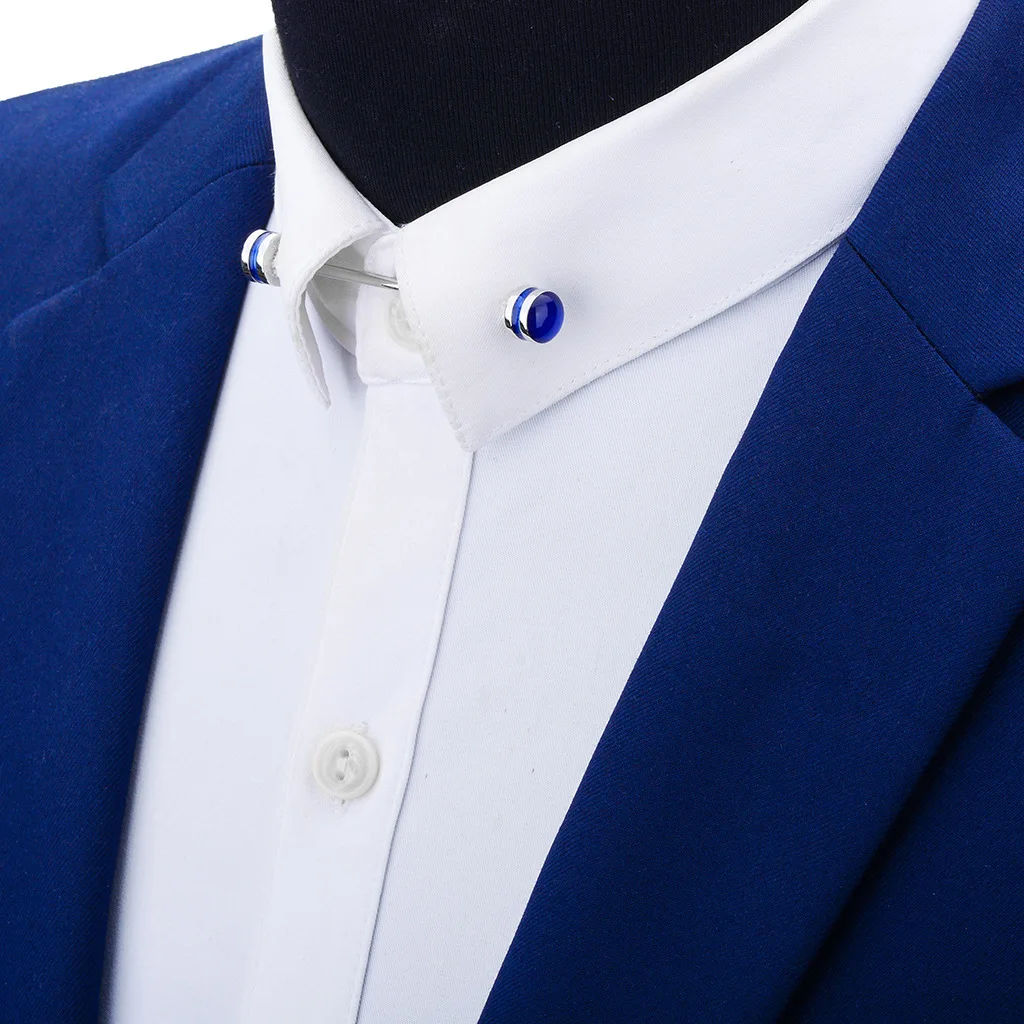 9 * 68mm Camisa dos Homens do Broche Ocidente High-end Simples Linha Azul Barra de Colarinho Pin francês Camisa de Colarinhos Pinos de Presentes para Homens Imagem 1