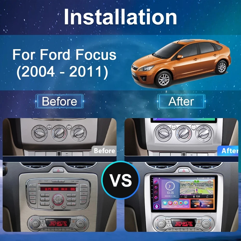 Carro Rádio montadas em Veículos de Multimídia Vídeo Player de Navegação da Tela de Toque do Andróide 2Din Para Ford Focus 2 3 Mk2, Mk3 2004 2005-2011 Imagem 1