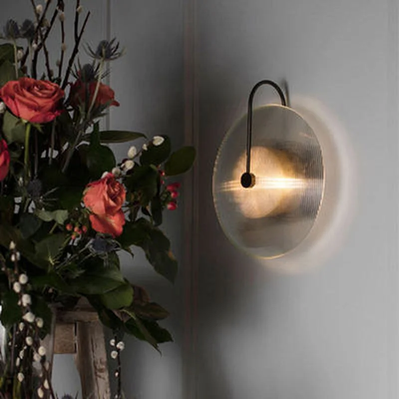 Nordic moderno e minimalista personalidade criativa de vidro, sala de estar, cama redonda quarto do corredor de parede de luz modelo de casa lâmpada de parede Imagem 1