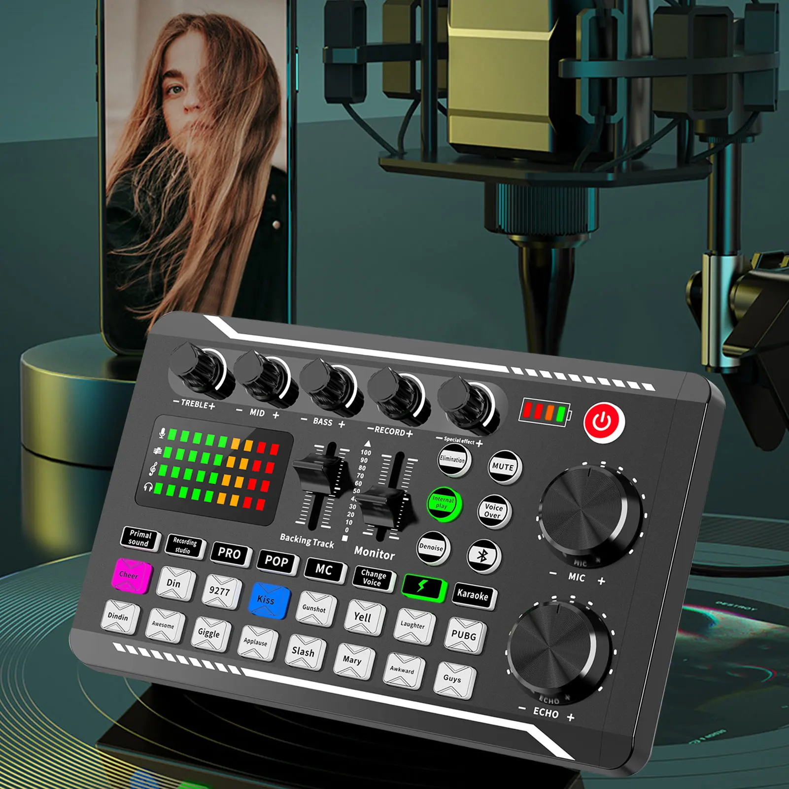 Placa de som Kit Para Streaming ao Vivo de Áudio Profissional Mixer Versão em inglês Para Transmissão/Jogos/Podcasting /Gravação/Cantar/PC Imagem 1