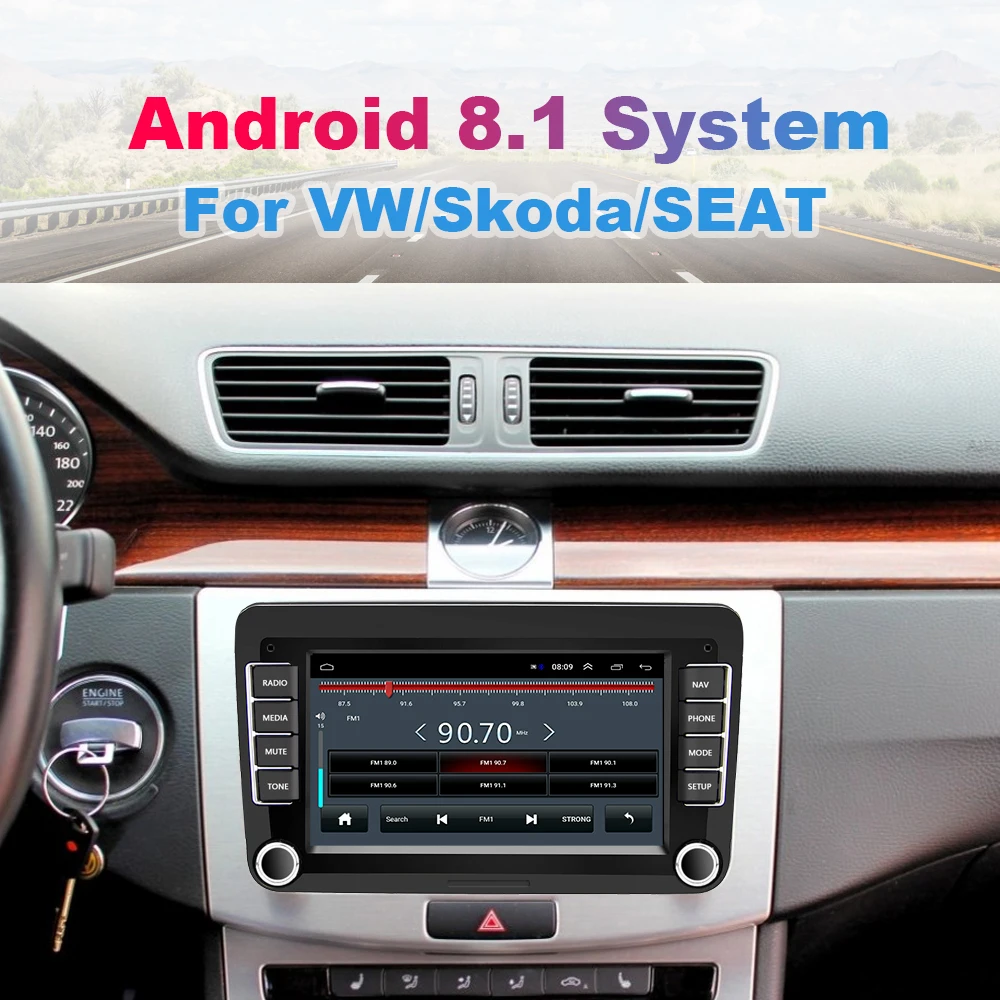 Podofo 4G Android GPS 2Din HI-Res do Rádio do Automóvel VW/Golf/Polo/Tiguan/Passat/b7/b6/SEAT leon/Skoda/Octavia Multimídia Vídeo Player Imagem 1