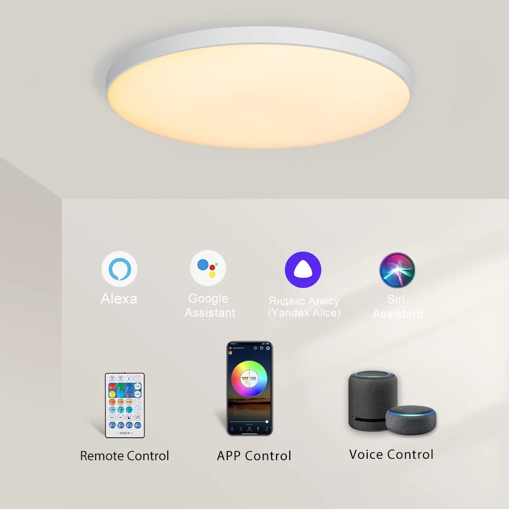 Smart lâmpada do Teto RGBCW Luz de Teto do APLICATIVO de wi-Fi Controle de Voz Com Alexa Yandex 30W DIODO emissor de luz Ilumina-se Para a Sala de estar e Quarto decoração Imagem 1