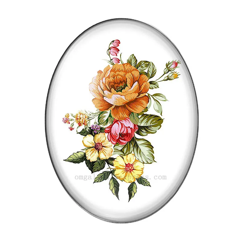 Vintage Flores Rosa Floral Ilustrações 13x18mm/18x25mm/30x40mm Oval foto cabochão de vidro plano costas, Tornando conclusões Imagem 1