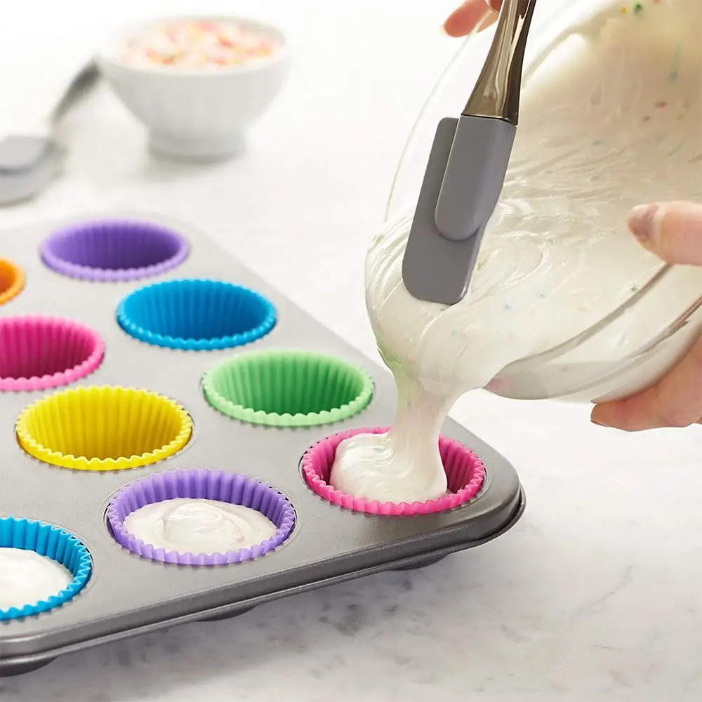 12pcs/Set Molde do Bolo do Silicone Redonda em Forma de Muffin Cupcake de Cozimento Moldes Cozinha Bakeware Maker DIY Decoração do Bolo de Ferramentas Imagem 2