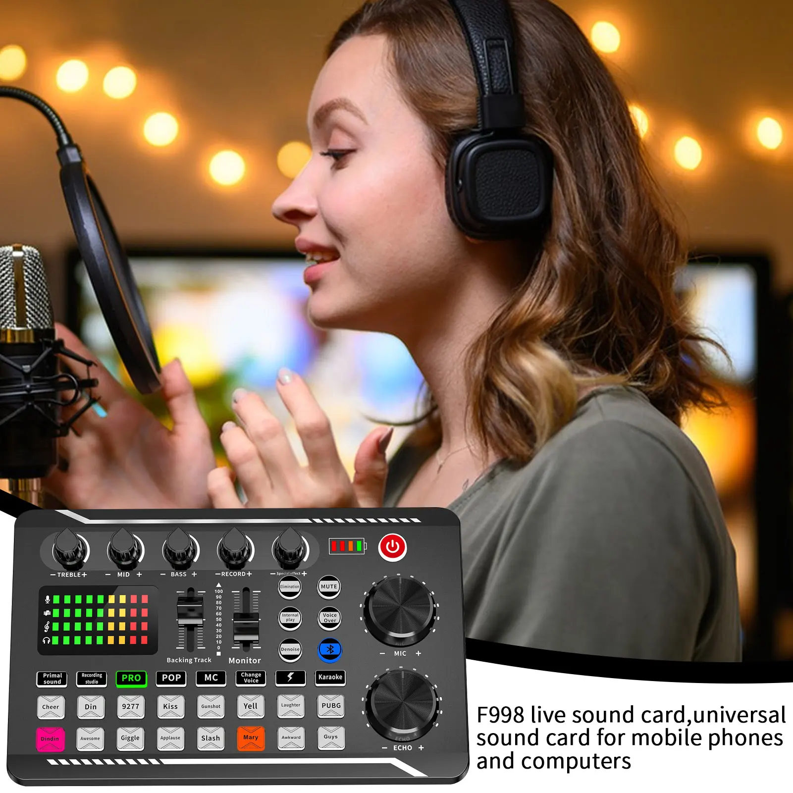 Placa de som Kit Para Streaming ao Vivo de Áudio Profissional Mixer Versão em inglês Para Transmissão/Jogos/Podcasting /Gravação/Cantar/PC Imagem 2