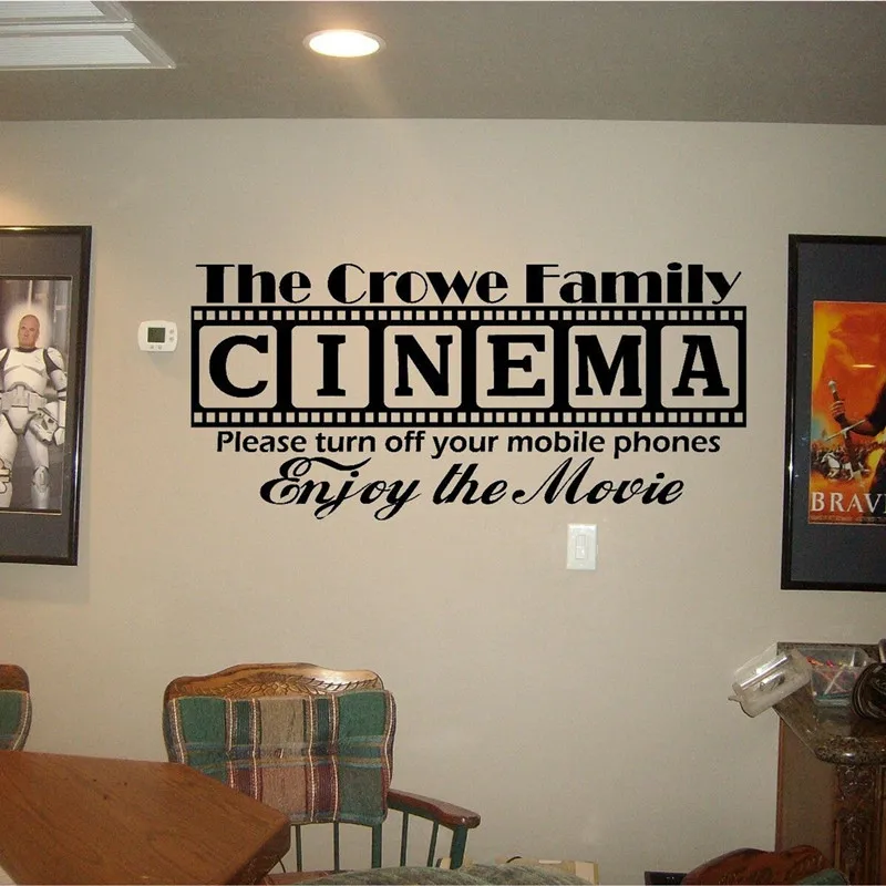 Teatro do Cinema personalizado slogan adesivos de parede filme de família sala na porta do quarto decoração de parede em vinil autocolante em dom XJ6 Imagem 2