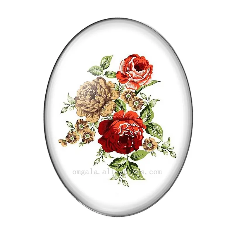 Vintage Flores Rosa Floral Ilustrações 13x18mm/18x25mm/30x40mm Oval foto cabochão de vidro plano costas, Tornando conclusões Imagem 2