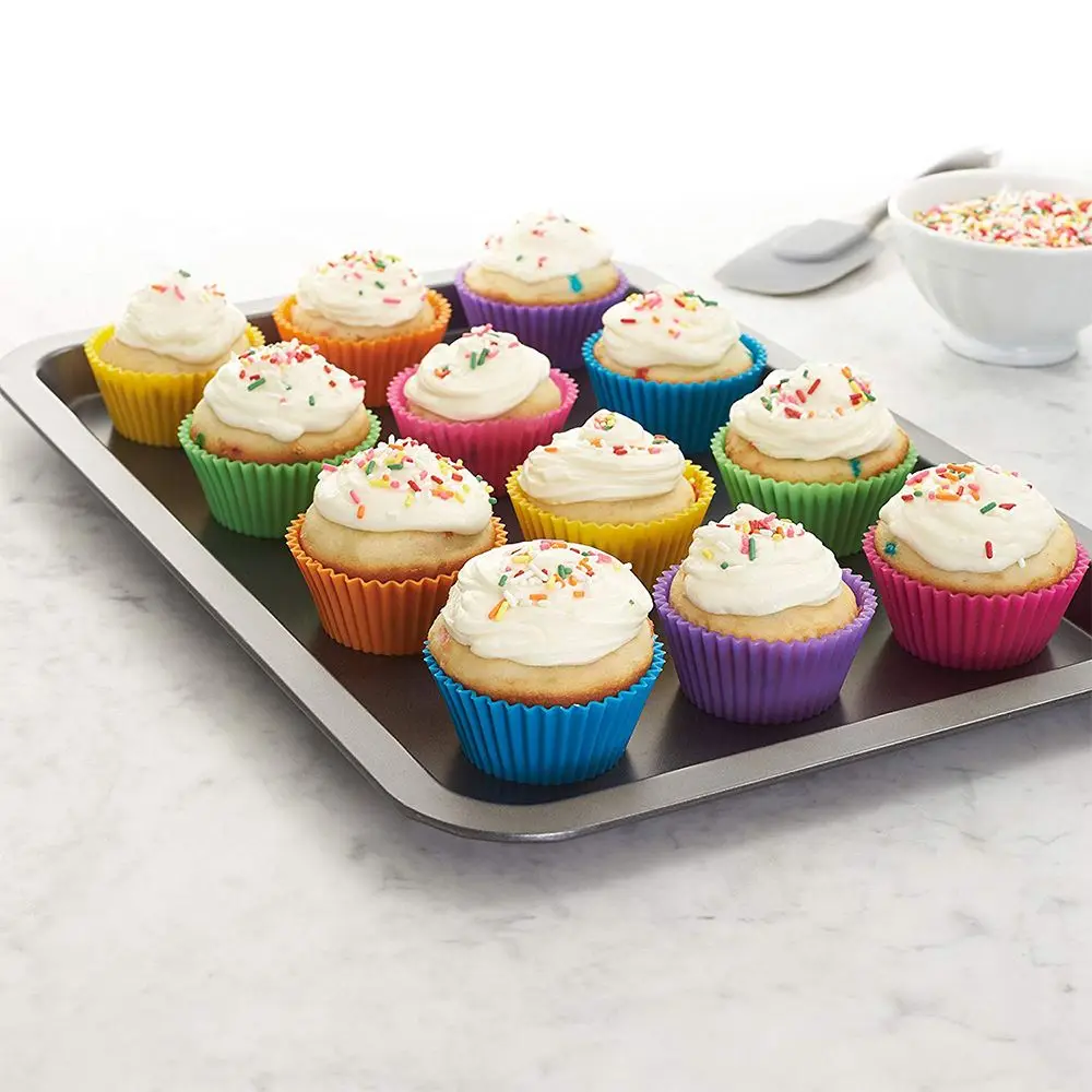 12pcs/Set Molde do Bolo do Silicone Redonda em Forma de Muffin Cupcake de Cozimento Moldes Cozinha Bakeware Maker DIY Decoração do Bolo de Ferramentas Imagem 3