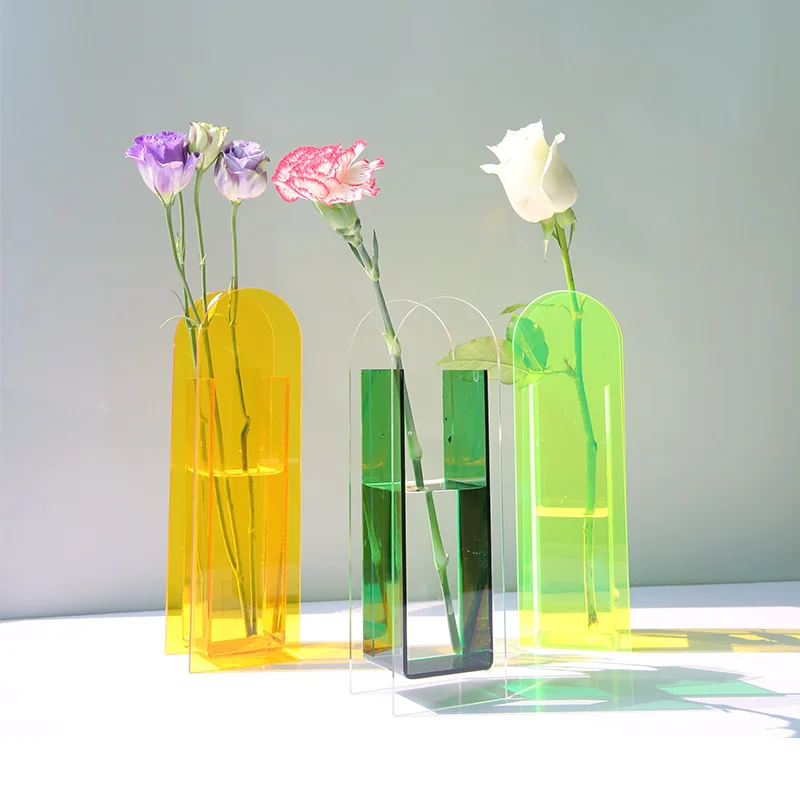 Acrílico Vaso de Flores Coloridas Moderno e Contemporâneo Design Floral Recipiente de Decoração para Home Office Imagem 3