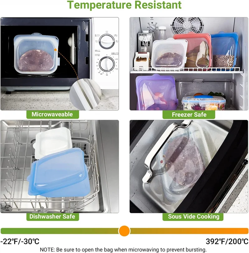 Reutilizável de Silicone de Armazenamento de Sacos à Prova de Vazamento Congelador em Sacos de Cozinha de Armazenamento de Alimentos vegetais, carne, frutas caixa transparente Imagem 3