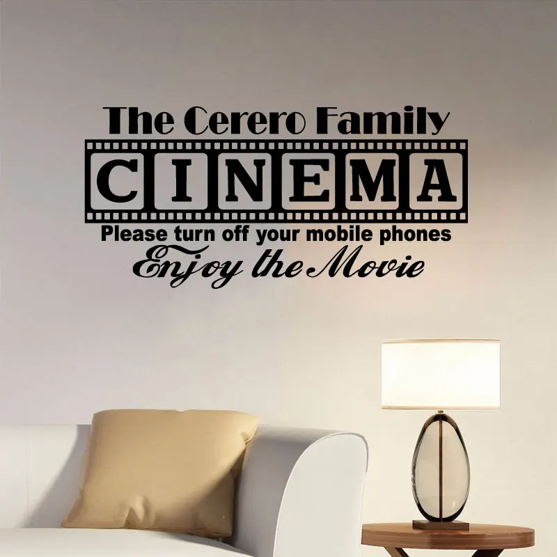 Teatro do Cinema personalizado slogan adesivos de parede filme de família sala na porta do quarto decoração de parede em vinil autocolante em dom XJ6 Imagem 3