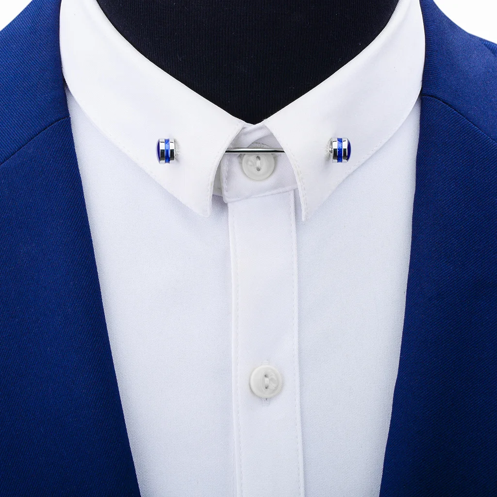 9 * 68mm Camisa dos Homens do Broche Ocidente High-end Simples Linha Azul Barra de Colarinho Pin francês Camisa de Colarinhos Pinos de Presentes para Homens Imagem 4