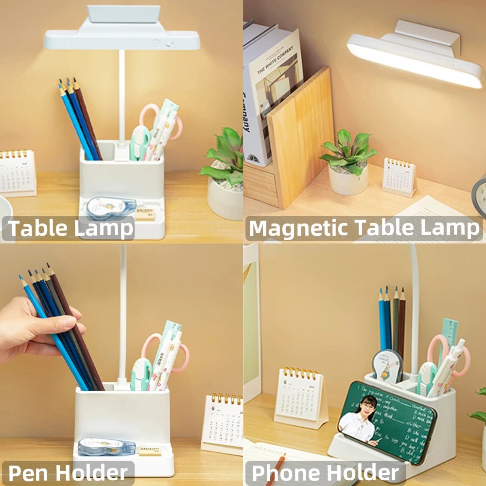 Lâmpada de mesa LED Luzes de USB Recarregável Luz Magnética Estudo Office Luz de Leitura Com porta-Caneta Candeeiro de Mesa Imagem 4