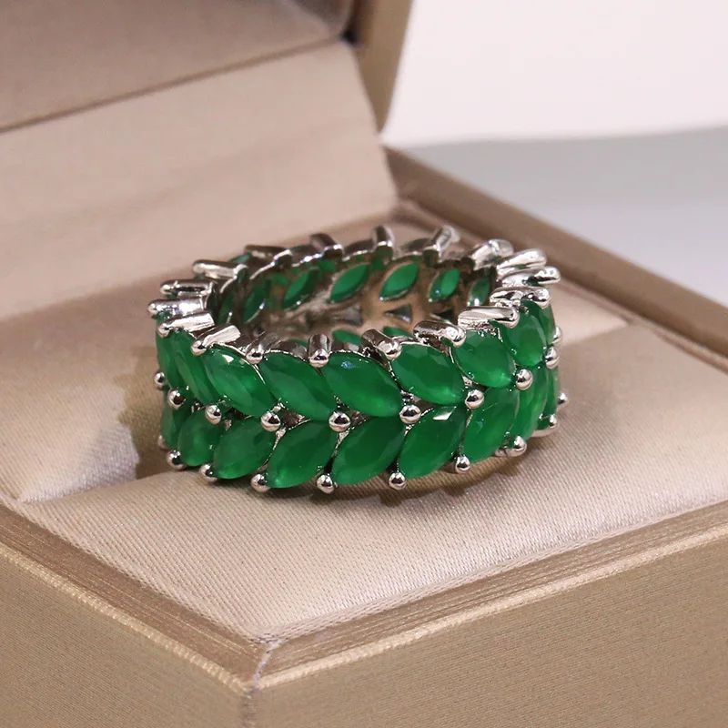 Moda Ramo de Oliveira Anel para Homens e Mulheres de Festa, Anéis de Embutimento de Luxo Verde Zircônia Mulheres Anéis de Noivado Presente da Jóia Imagem 4