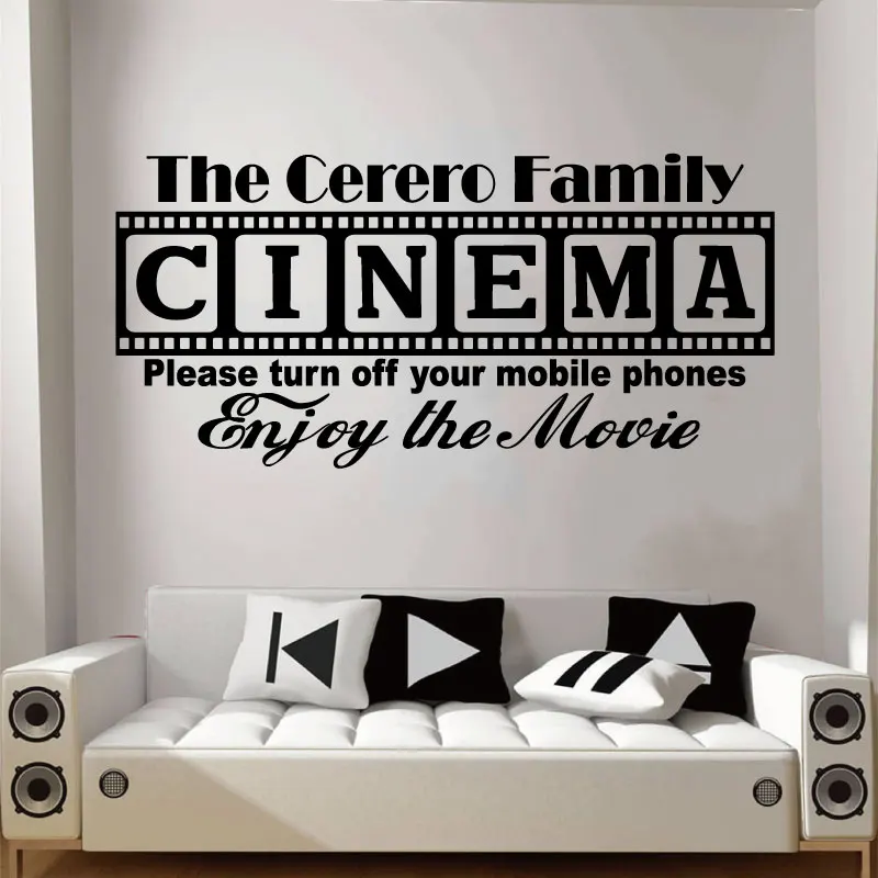 Teatro do Cinema personalizado slogan adesivos de parede filme de família sala na porta do quarto decoração de parede em vinil autocolante em dom XJ6 Imagem 4