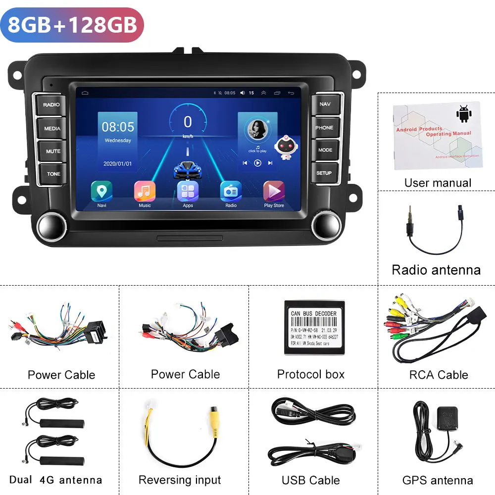 Podofo 4G Android GPS 2Din HI-Res do Rádio do Automóvel VW/Golf/Polo/Tiguan/Passat/b7/b6/SEAT leon/Skoda/Octavia Multimídia Vídeo Player Imagem 5