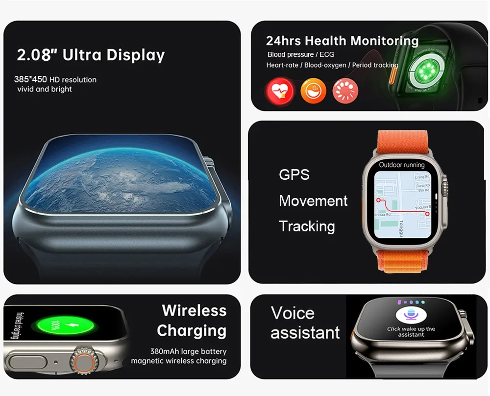 Smart Watch 8 Ultra Apple Relógio Ultra IWO Assistir Ultra NFC Smartwatch Série 8 de Chamada Bluetooth 2.08 Polegadas de Fitness sem Fio Assista Imagem 5